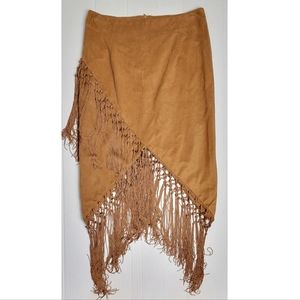 Anthropologie MUCHE ET MUCHETTE Retro Boho Festival Faux Suede Fringe Sk…